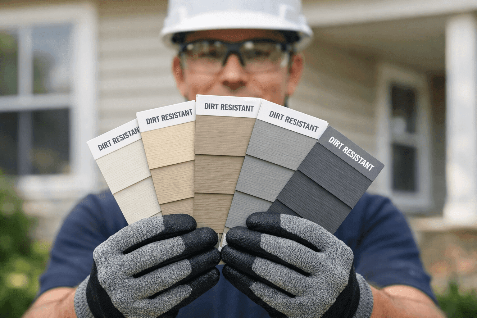 Siding color samples showing dirt-resistant shades on a home