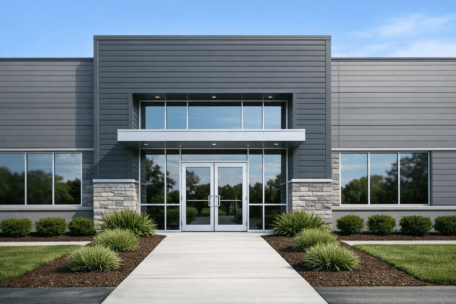 Modern commercial building with sleek siding facade