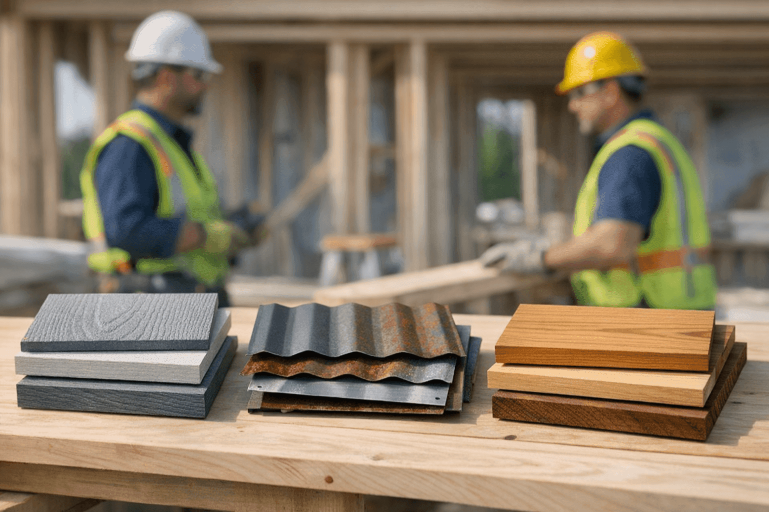 Samples of eco-friendly siding materials arranged neatly