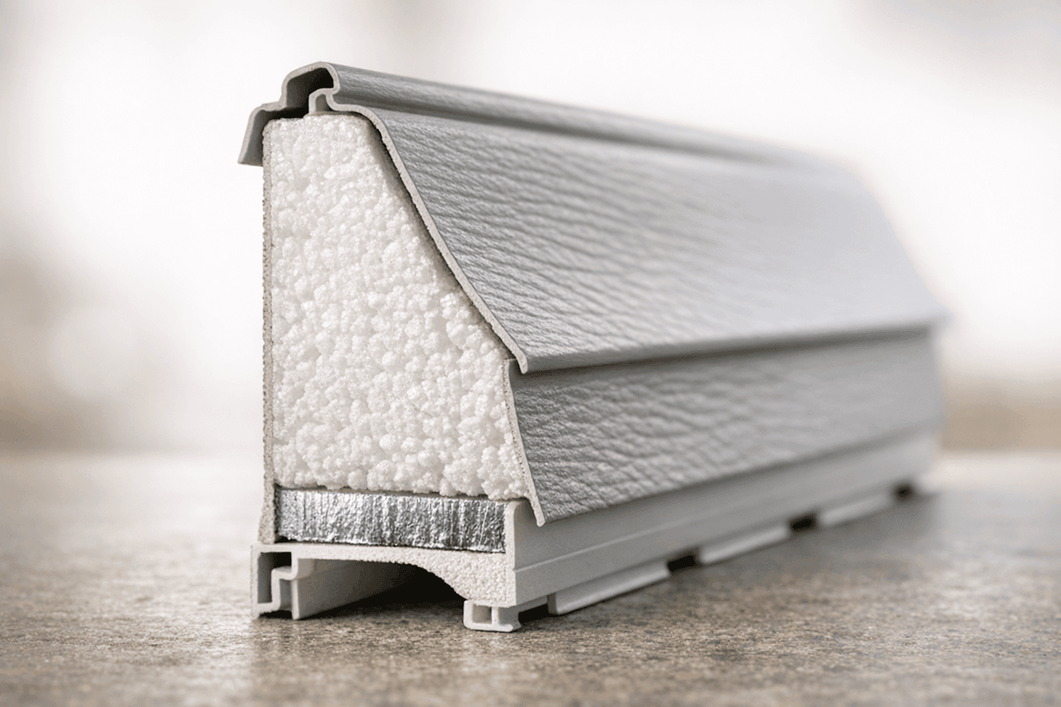 Insulated siding cross-section showing energy-saving layers