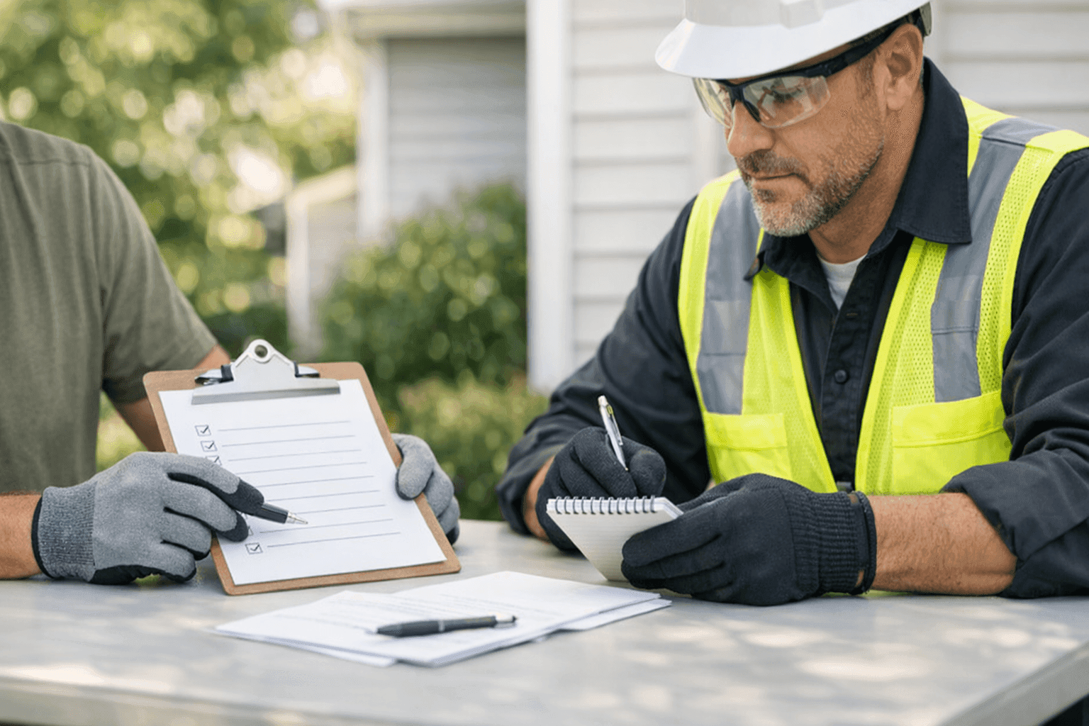 Homeowner reviewing a contractor hiring checklist for siding project
