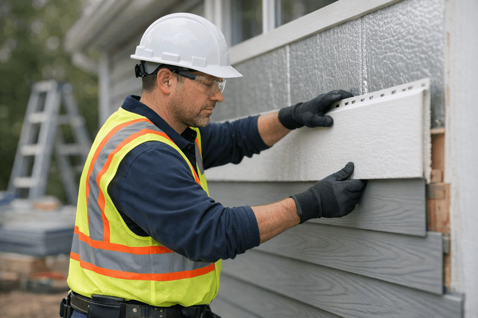 Technician installing insulated siding on home